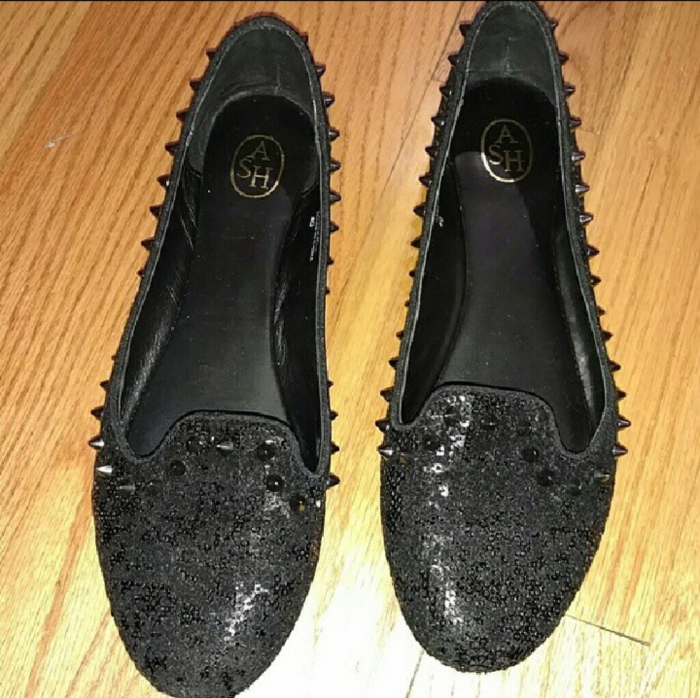 Ash black sequin spiked flats
